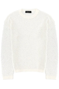 Fabiana Filippi women’s cream-colored textured knit sweater with round neckline and ribbed cuffs