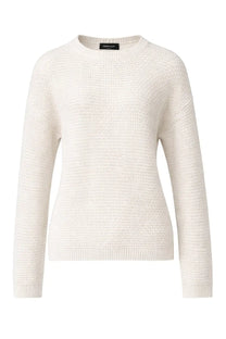 Fabiana Filippi women’s sequined shirt white with cream-colored textured knit sweater round neckline and ribbed cuffs