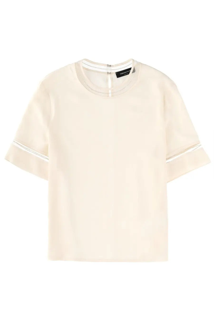 Fabiana Filippi women’s cream-colored short-sleeved shirt with subtle white trim on cuffs and neckline