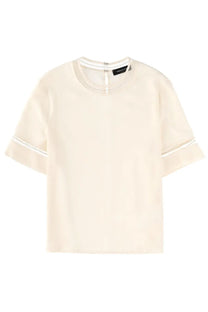 Fabiana Filippi women’s cream-colored short-sleeved shirt with subtle white trim on cuffs and neckline