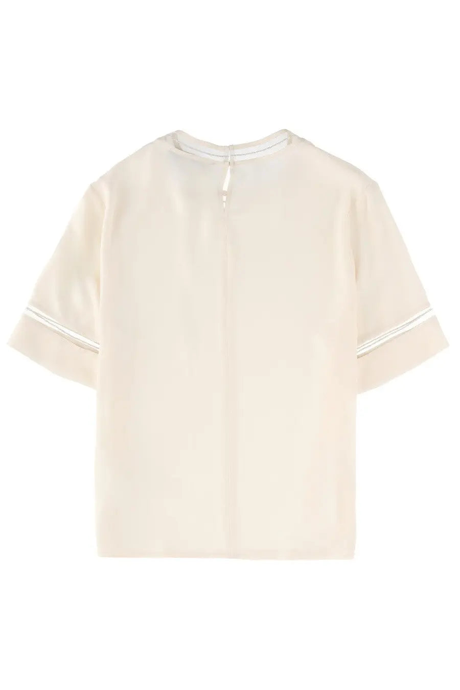 Fabiana Filippi women’s cream short-sleeved blouse with silver trim on cuffs and neckline in white fabric