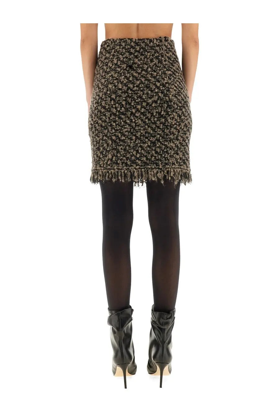 Fabiana Filippi women’s brown textured tweed mini skirt with beige accents and fringed hem
