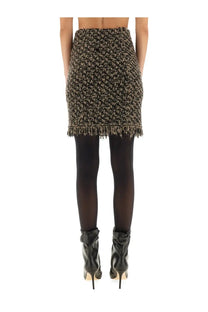 Fabiana Filippi women’s brown textured tweed mini skirt with beige accents and fringed hem