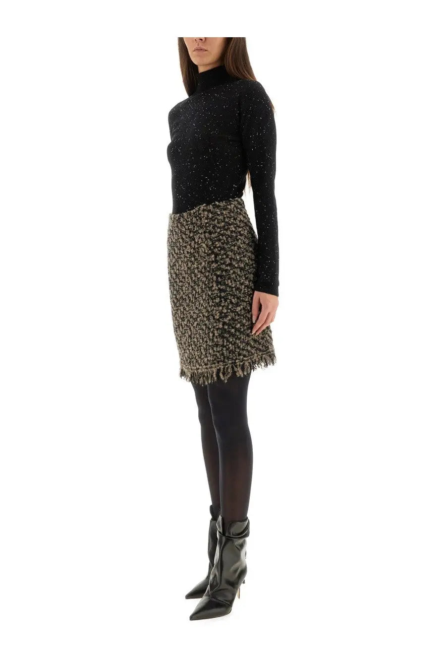 Fabiana Filippi women’s tweed skirt brown textured neutral brown and beige pattern with frayed hem