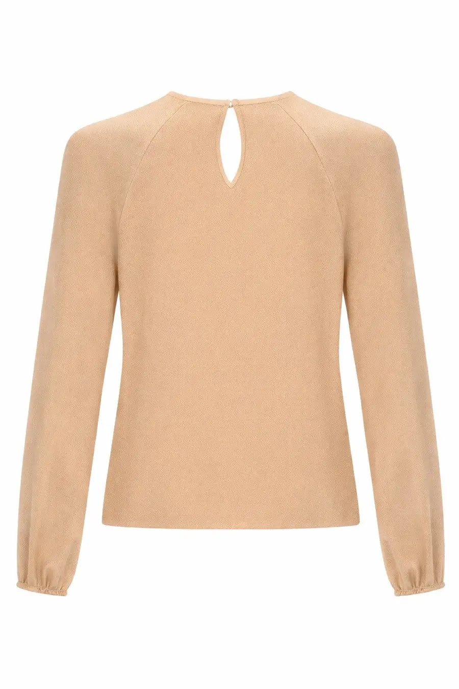 Fabiana Filippi women’s beige viscose blouse with long sleeves keyhole back detail and elastic cuffs back view