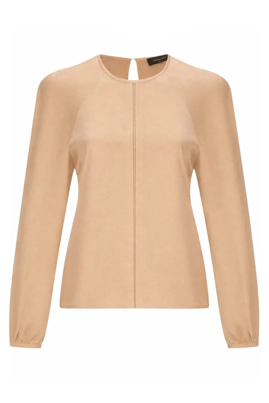 Fabiana Filippi women’s beige viscose long-sleeved blouse with round neckline and center front seam