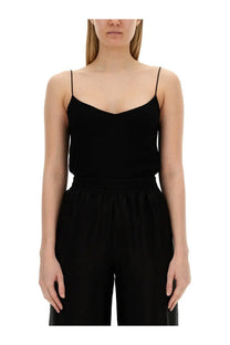 Fabiana Filippi women’s black viscose camisole top with fitted bodice elastic waistband and spaghetti straps
