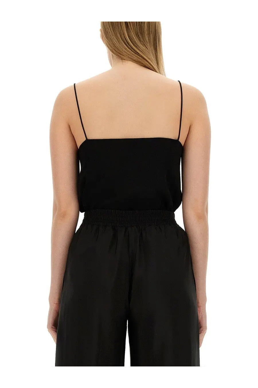 Fabiana Filippi women’s black viscose spaghetti strap top with fitted bodice and elastic waistband