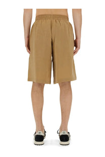 Family first men’s bermuda beige cotton shorts with elastic waistband and relaxed straight-leg cut