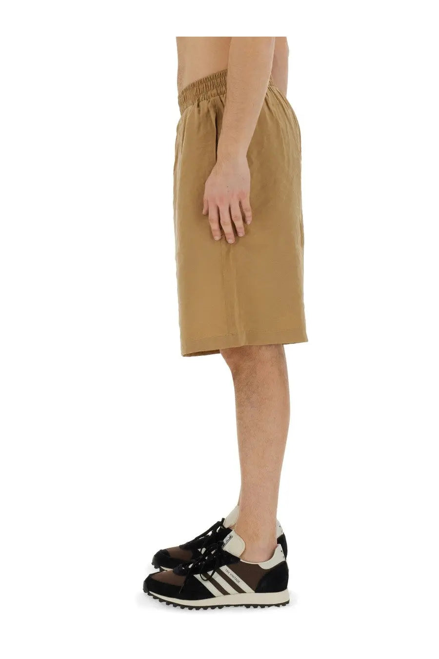 Family first men’s bermuda beige tan cotton shorts with elastic waistband for comfortable casual wear