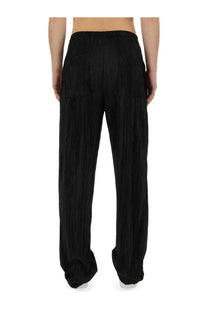 Family first men’s pleated pants black with relaxed wide-leg cut and elastic waistband in soft fabric