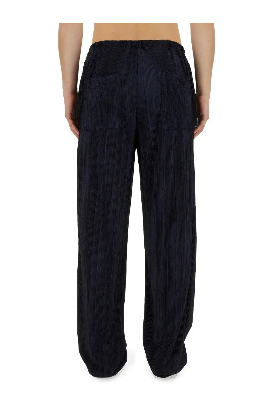 Family first men’s pleated pants blue with black pleated wide-leg trousers elastic waistband relaxed fit