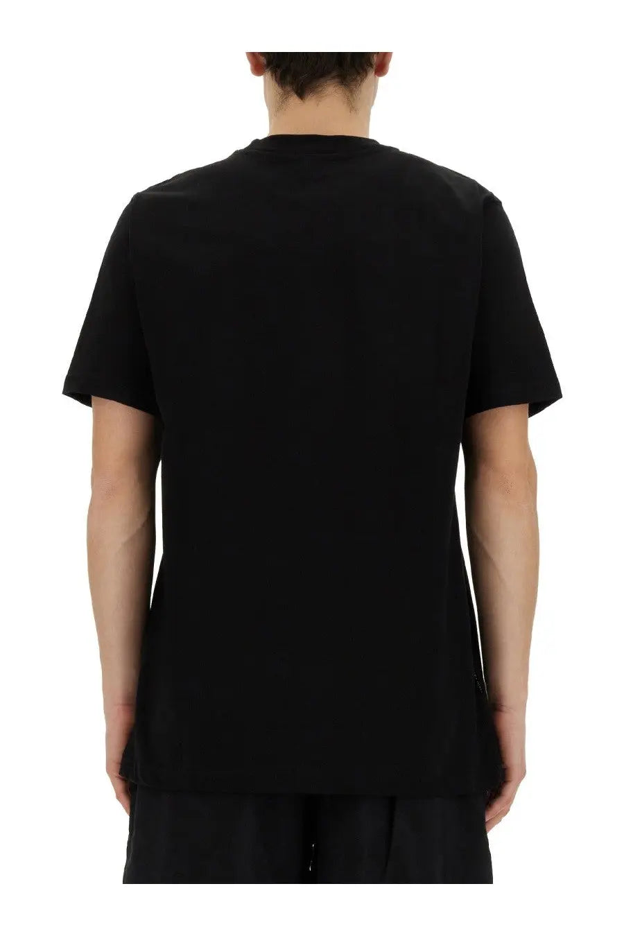 Black short-sleeved crew neck cotton t-shirt from Family First mens shirt perfect for casual wear