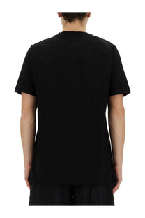 Black short-sleeved crew neck cotton t-shirt from Family First mens shirt perfect for casual wear
