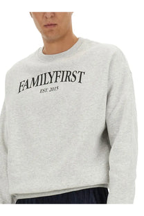 Gray heathered family first men’s sweatshirt featuring familyfirst est print, comfortable casual wear