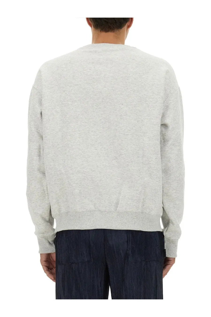A heather gray family first men’s crewneck sweatshirt with ribbed cuffs and hem made of soft cotton blend