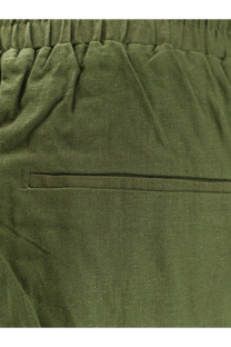 Olive green linen pants with elastic waistband and front pocket from farm rio womens green heart tapestry embroidered shorts