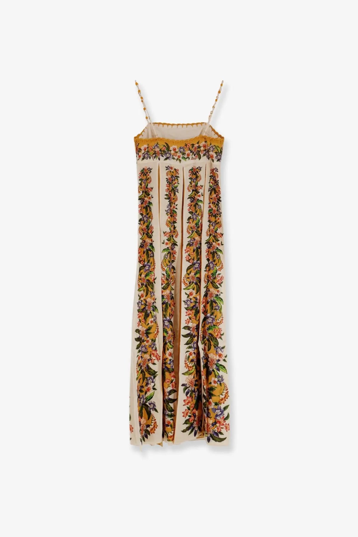 Farm rio women’s hilo multicolor cotton dress beige flowing off-white maxi with spaghetti straps and vibrant floral pattern