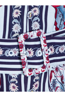 Floral-patterned belt buckle with red and white flowers on light background for farm rio women’s marcelle maxi dress blue