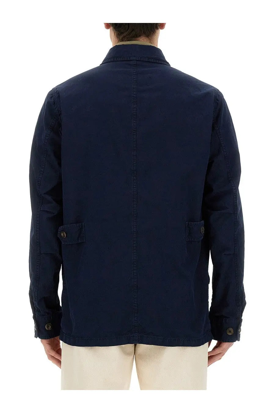 Navy blue Fay men’s cotton jacket with two flap pockets and buttoned cuffs for casual wear