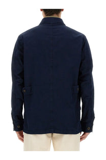 Navy blue Fay men’s cotton jacket with two flap pockets and buttoned cuffs for casual wear