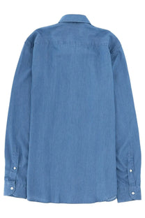 Fay men’s denim shirt blue with classic collar and buttoned cuffs made of blue denim fabric