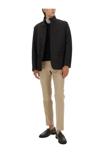 Fay men’s black wool-blend blazer with stand-up collar and front button closure for formal wear