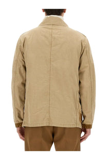 Fay men’s beige cotton jacket with contrasting tan collar and cuffs featuring visible seam stitching