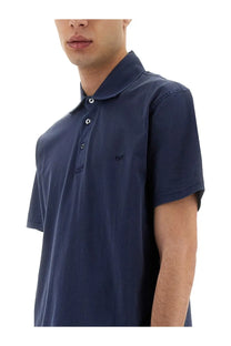 Navy blue short-sleeved Fay men’s jersey polo shirt with subtle embroidered logo on the chest