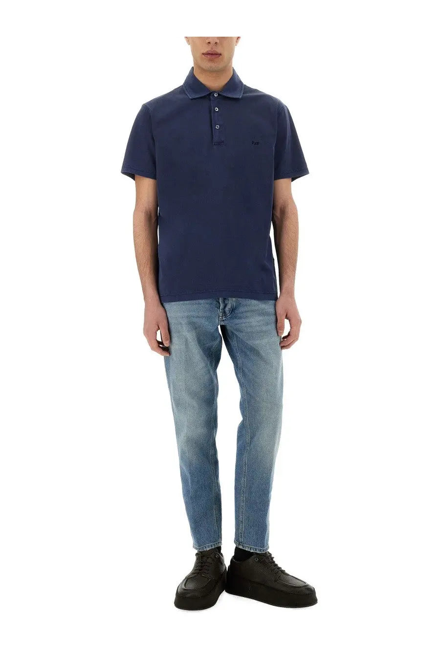 Navy blue Fay men’s jersey polo shirt with short sleeves classic collar and subtle embroidered logo on chest