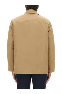 Tan trench coat with structured collar and minimalist design from fay men’s morning double front jacket beige collection