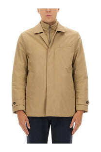 Beige fay men’s morning double front trench coat with collar zipper closure and buttoned cuffs