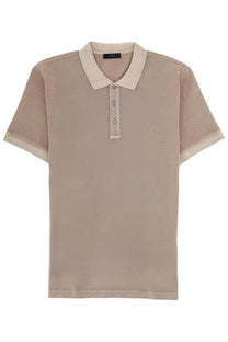 Beige Fay men’s polo shirt with lighter beige collar and cuffs and three silver-toned buttons on the placket