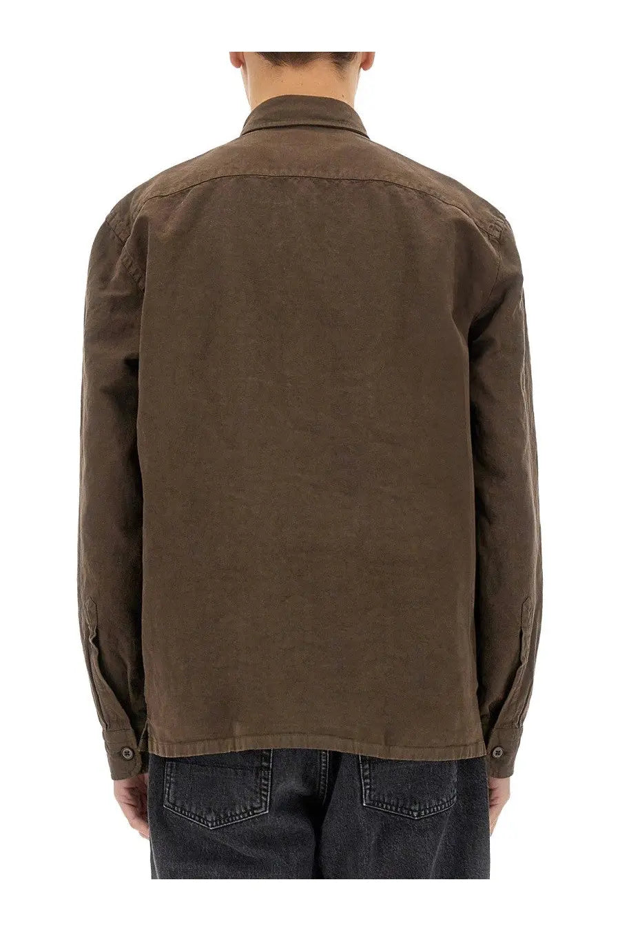 Brown cotton shirt jacket by fay with classic collar and buttoned cuffs for men