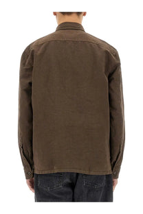 Brown cotton shirt jacket by fay with classic collar and buttoned cuffs for men