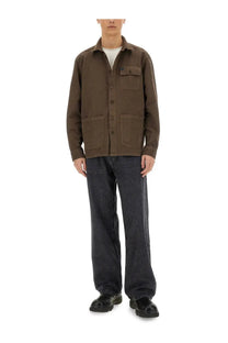 Fay men’s brown utility shirt jacket with durable fabric and three front pockets for rugged use