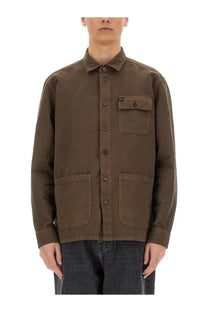 Fay men’s brown utility shirt jacket with collar button-down front and three large patch pockets