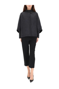 Fay women’s double face cape grey wool blend cape coat with high collar and toggle fastening in black