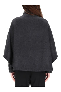 Fay women’s double face cape grey in dark gray wool with a soft textured weave and wide flowing sleeves visible from back