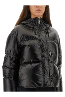 Fay women’s down jacket black featuring shiny nylon fabric and silver-toned toggle closures