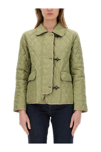 Fay women’s olive green nylon quilted jacket with black toggle closures for stylish warmth and comfort