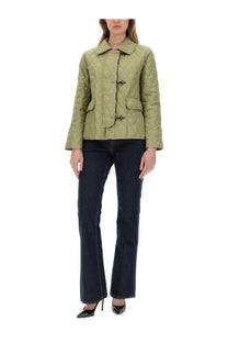 Olive green fay women’s nylon quilted jacket with black toggle closures for stylish cold weather wear