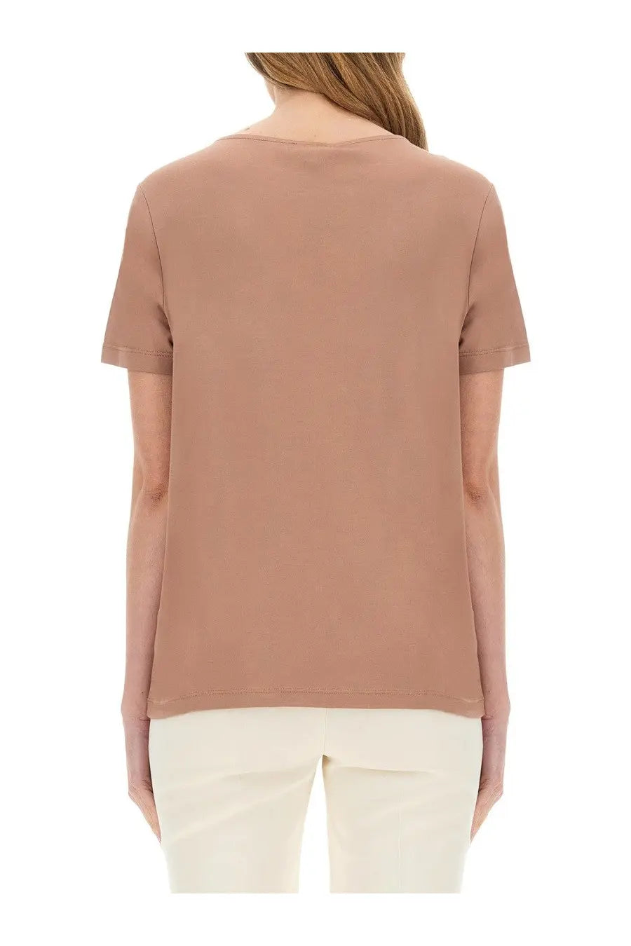 Fay women’s regular fit beige shirt with soft taupe short sleeves round neckline and minimalist design