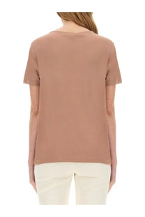 Fay women’s regular fit beige shirt with soft taupe short sleeves round neckline and minimalist design