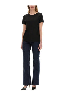 Black short-sleeved regular fit shirt with round neckline for women by Fay made of comfortable fabric