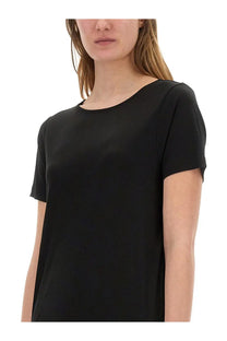 Fay women’s regular fit shirt black with soft flowing fabric short sleeves and simple round neckline