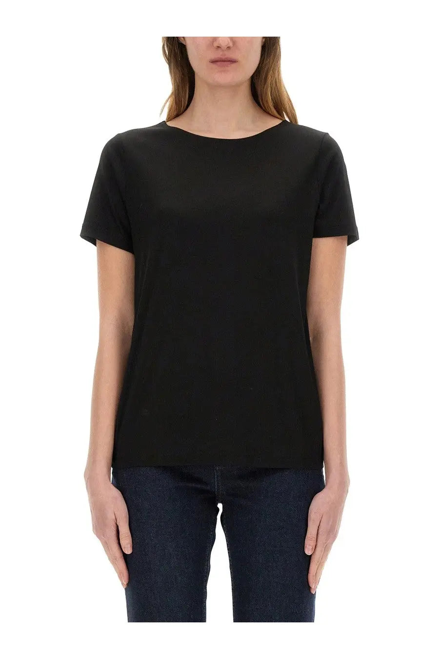 Fay women’s regular fit black short-sleeved t-shirt with round neckline and smooth lightweight fabric