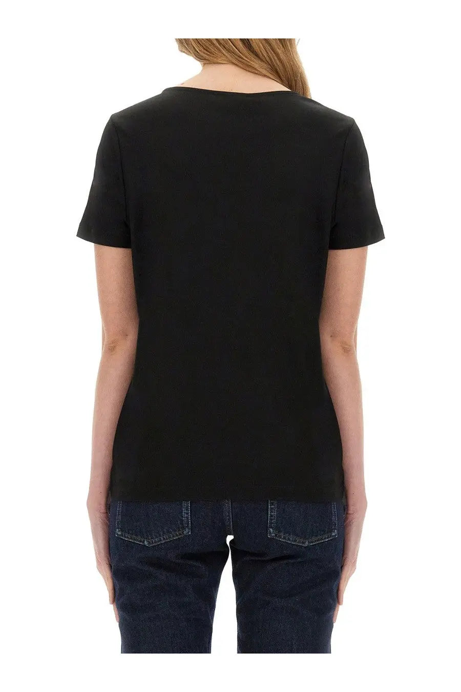 Fay women’s regular fit black short-sleeved cotton t-shirt with simple round neckline front view