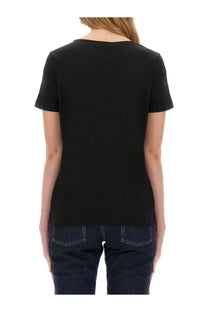 Fay women’s regular fit black short-sleeved cotton t-shirt with simple round neckline front view