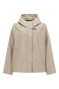 Fay women’s short parka beige hooded rain jacket with metal toggle closure and subtle chest logo